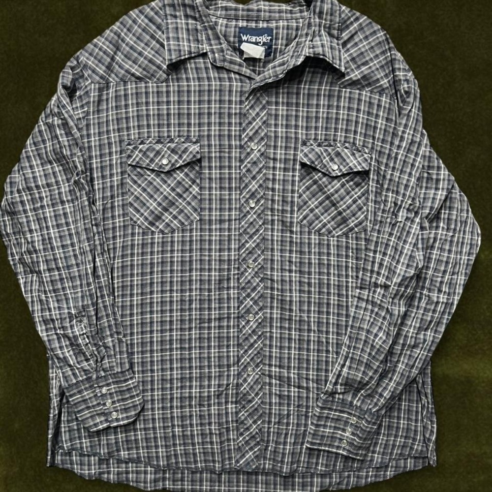 Vintage Wrangler Grey Plaid Pearl Snap Western Shirt - Modern XXL